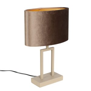 Landelijke tafellamp Monza zand / beige met ovale kap | earth on gold