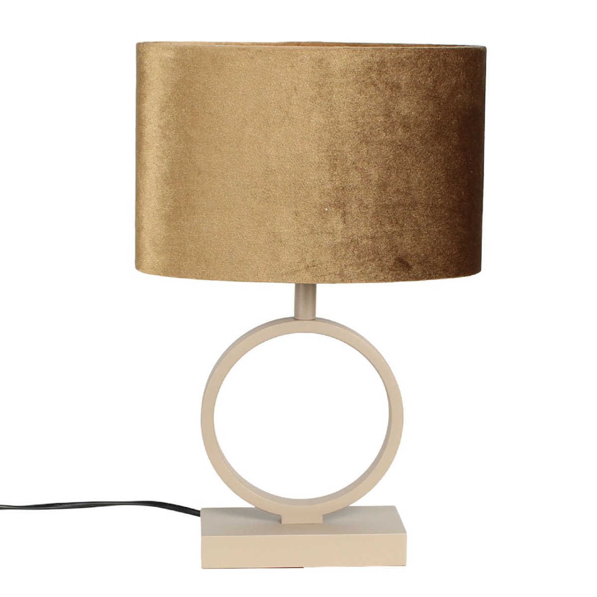 Zand / beige kleurige tafellamp Sienna met ovale velvet kap – coffee on gold 25 cm - Afbeelding 5