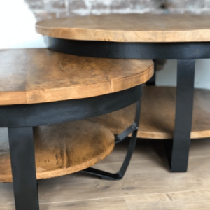 Salontafel Paras 90 cm, Mangohout met zwart staal.