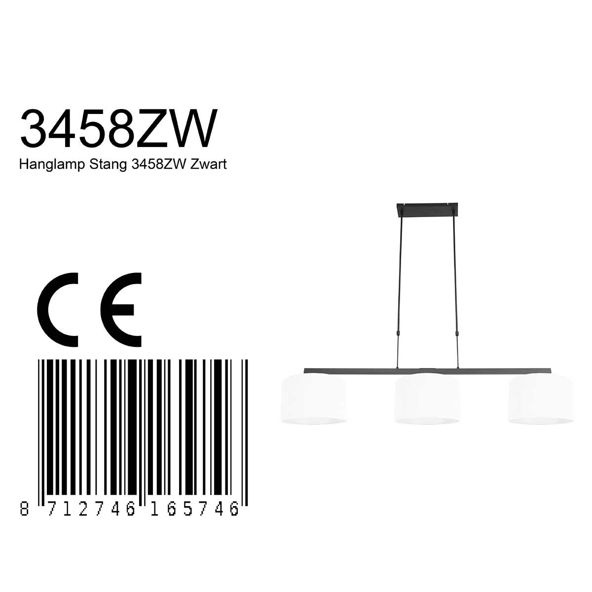 Hanglamp Stang | 3 lichts | E27 | 140×30 cm | zwart & wit - Afbeelding 9