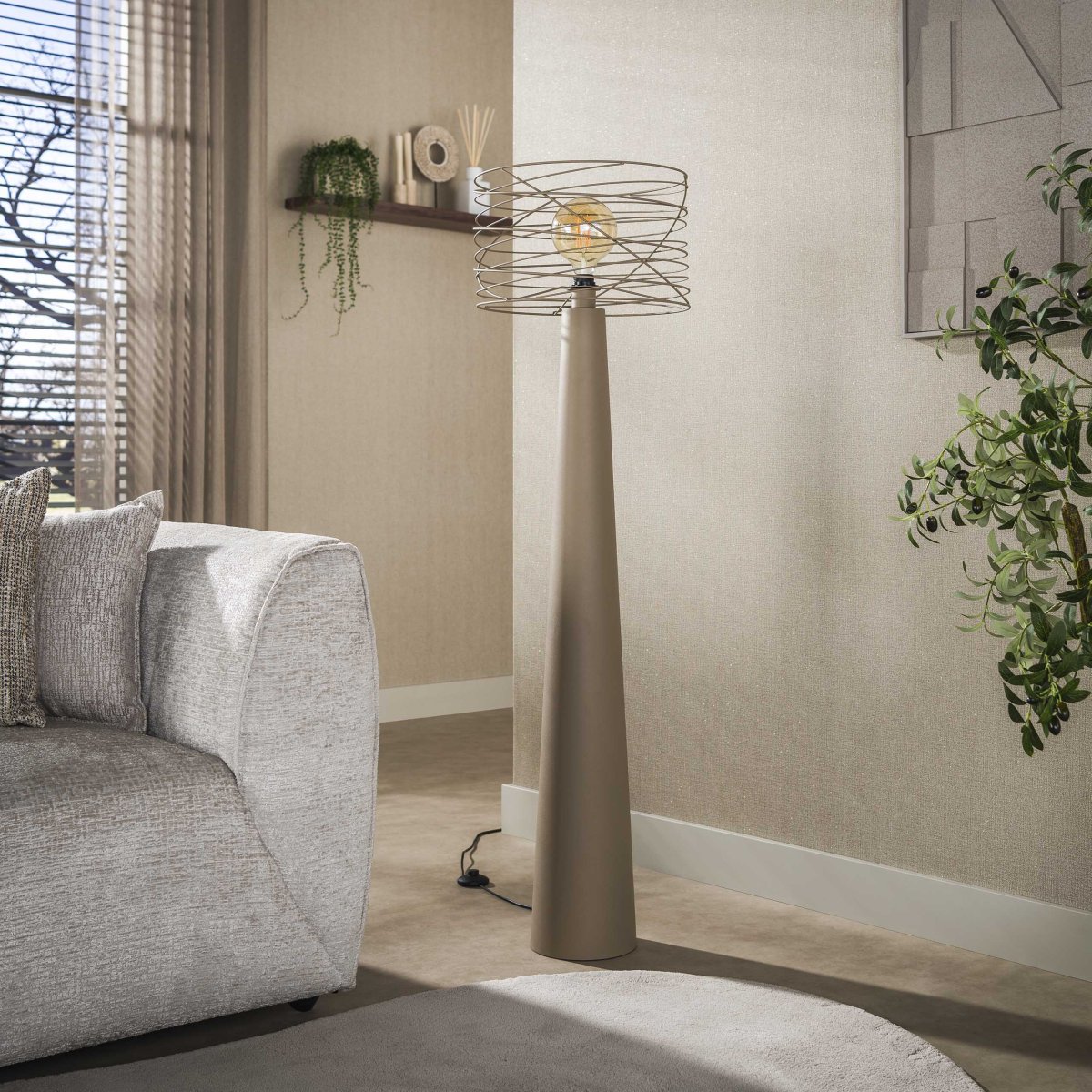 Vloerlamp curl | beige design | 1-lichts met E27 fitting | sfeervolle LED verlichting - Afbeelding 3