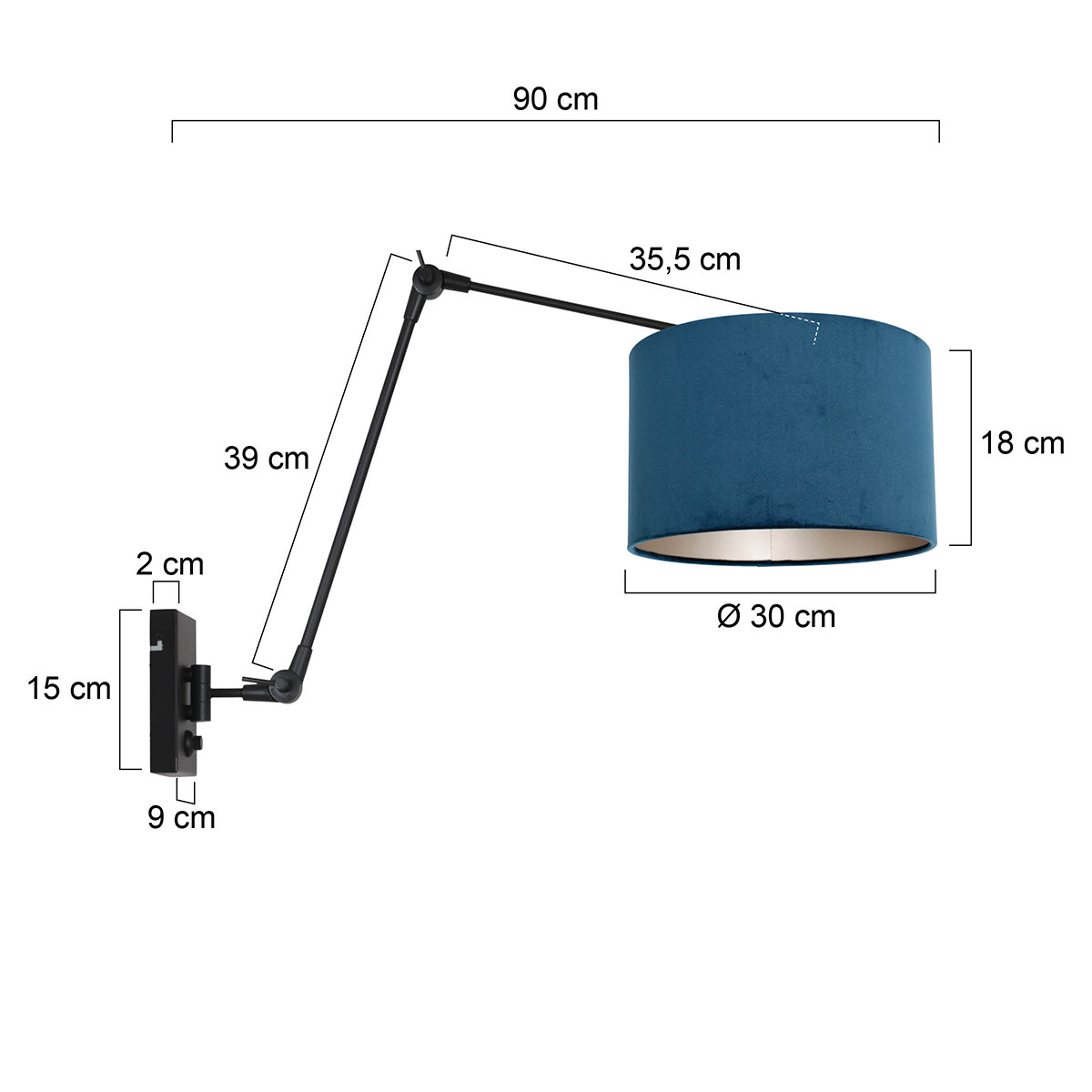 Wandlamp Gramineus | 1-lichts | draai- en kantelbaar | Ø 30 cm | blauw/zwart - Afbeelding 7