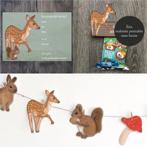Bosdieren kinderfeestje – Basis – Uitnodiging, versiering en traktatie – 3 printables