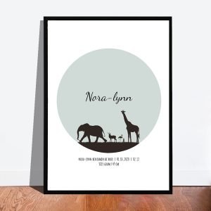 Gepersonaliseerde geboorteposter Afrikaanse savanne dieren