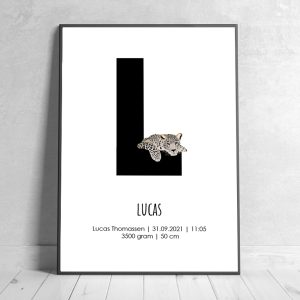 Gepersonaliseerde geboorteposter dieren alfabet