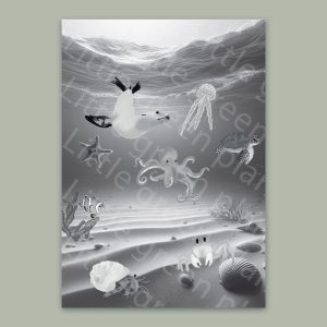 Grijswaarden kleurplaat – Zeedieren – A4 printable