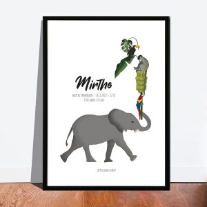 Gepersonaliseerde geboorteposter jungle dieren