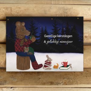 Kerst kaart – Gezelligheid in het bos – Gezellige kerstdagen en gelukkig nieuwjaar – Printable