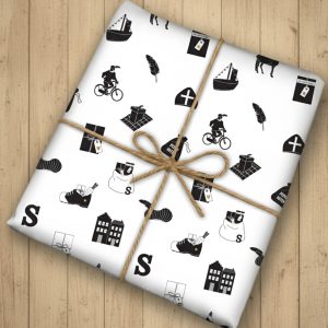 Inpakpapier Sinterklaas – Zwart-wit – Printable