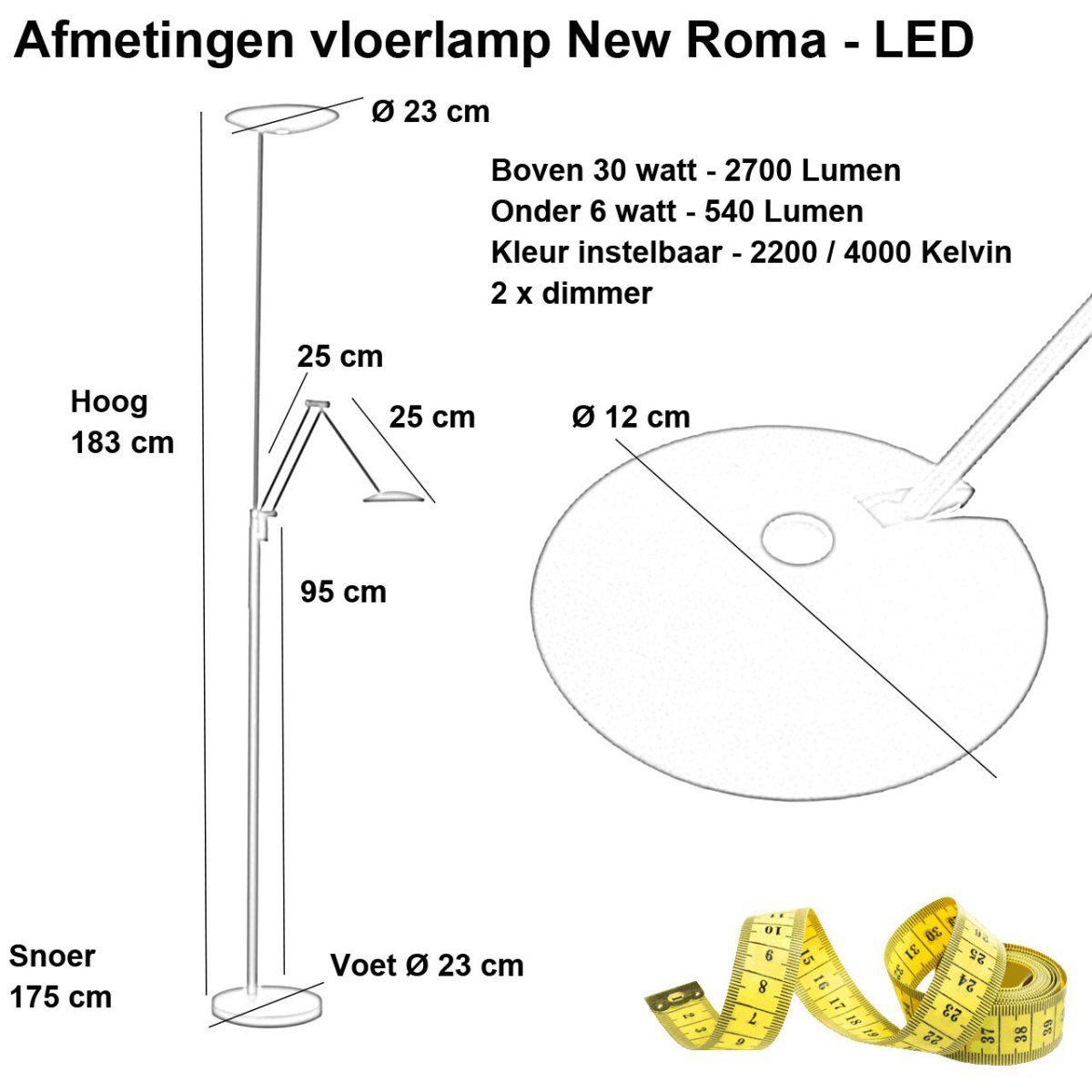 Vloerlamp met leeslamp | New Roma brons | 2200 – 4000 Kelvin lichtkleur verstelbaar - Afbeelding 4