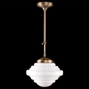 Art Deco hanglamp ‘York’ brons pendel kort glas 25cm