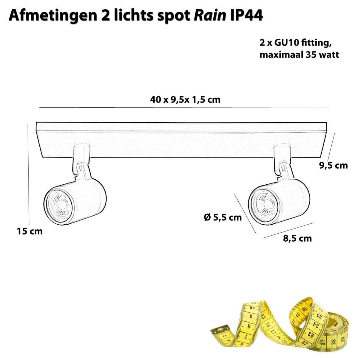 Badkamerspot balk 2 lichts Rain nikkel IP44 - Afbeelding 4