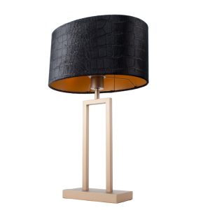 Brons kleurige tafellamp Monza | kap ovaal krokodillen print zwart / goud 35 cm