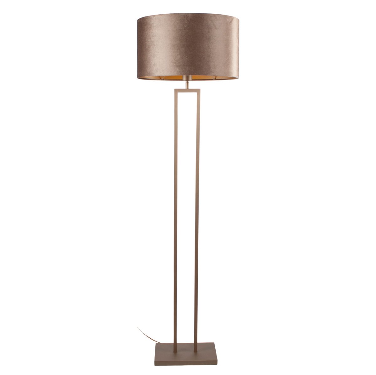 Bronskleurige staande lamp Monza met ovale velvet kap – Earth on gold 45 cm
