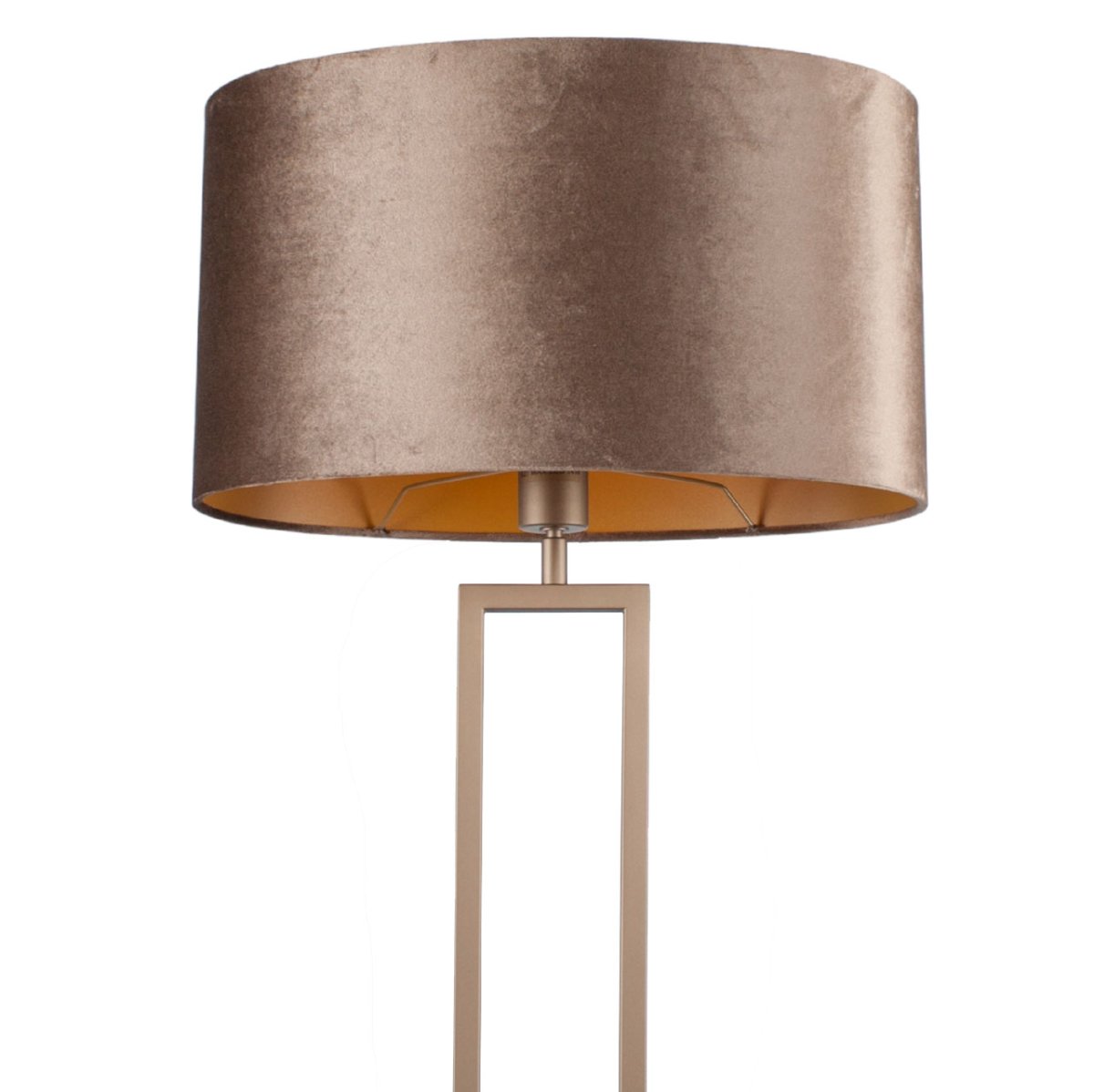 Bronskleurige staande lamp Monza met ovale velvet kap – Earth on gold 45 cm - Afbeelding 8