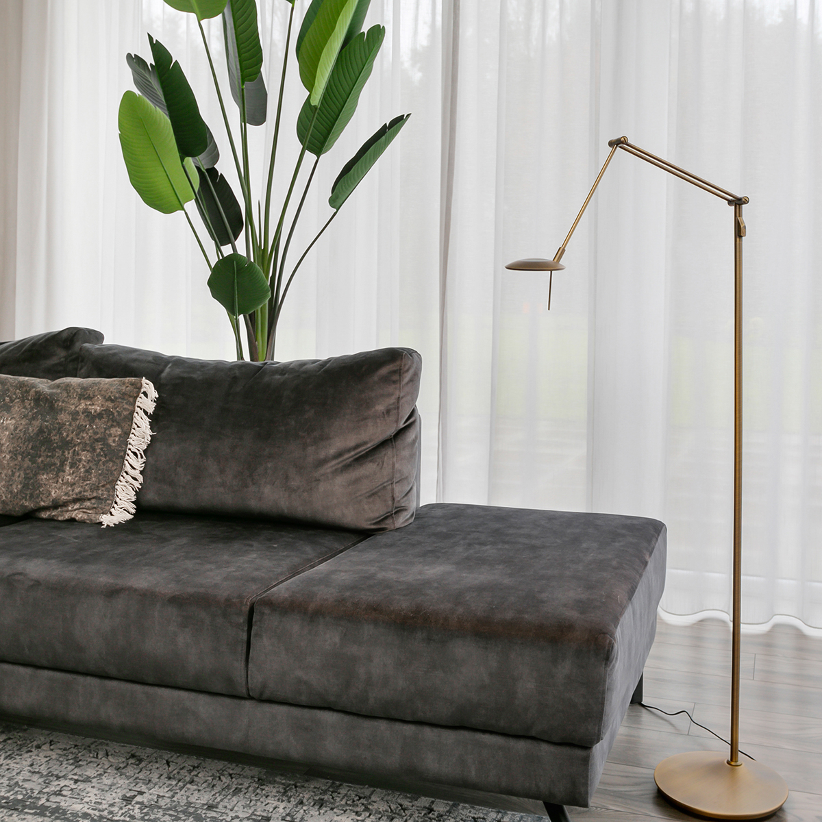 Bronzen leeslamp verstelbaar met dimmer - Afbeelding 4