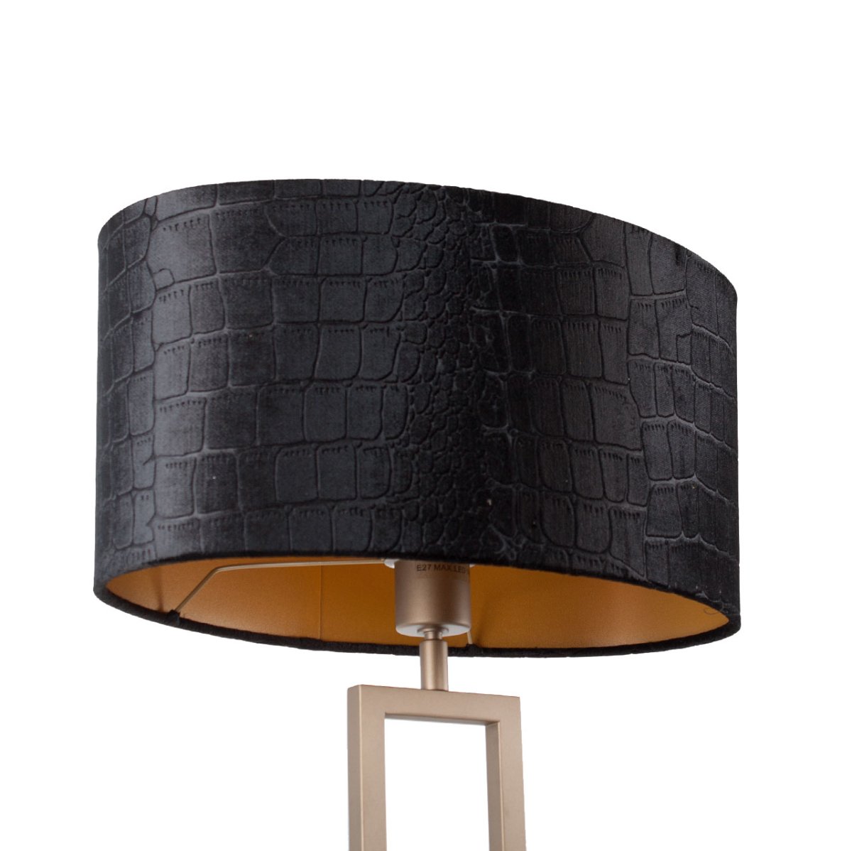 Bronzen tafellamp Monza groot | kap ovaal krokodillen print zwart / goud - Afbeelding 7