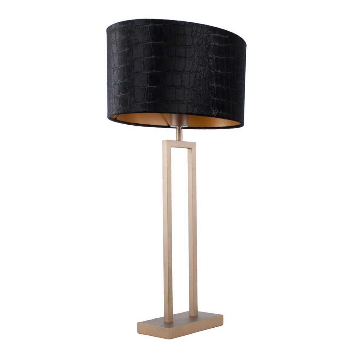 Bronzen tafellamp Monza groot | kap ovaal krokodillen print zwart / goud - Afbeelding 2