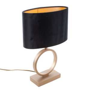 Bronzen tafellamp Sienna klein | Ovale velvet kap – zwart/goud 25 cm
