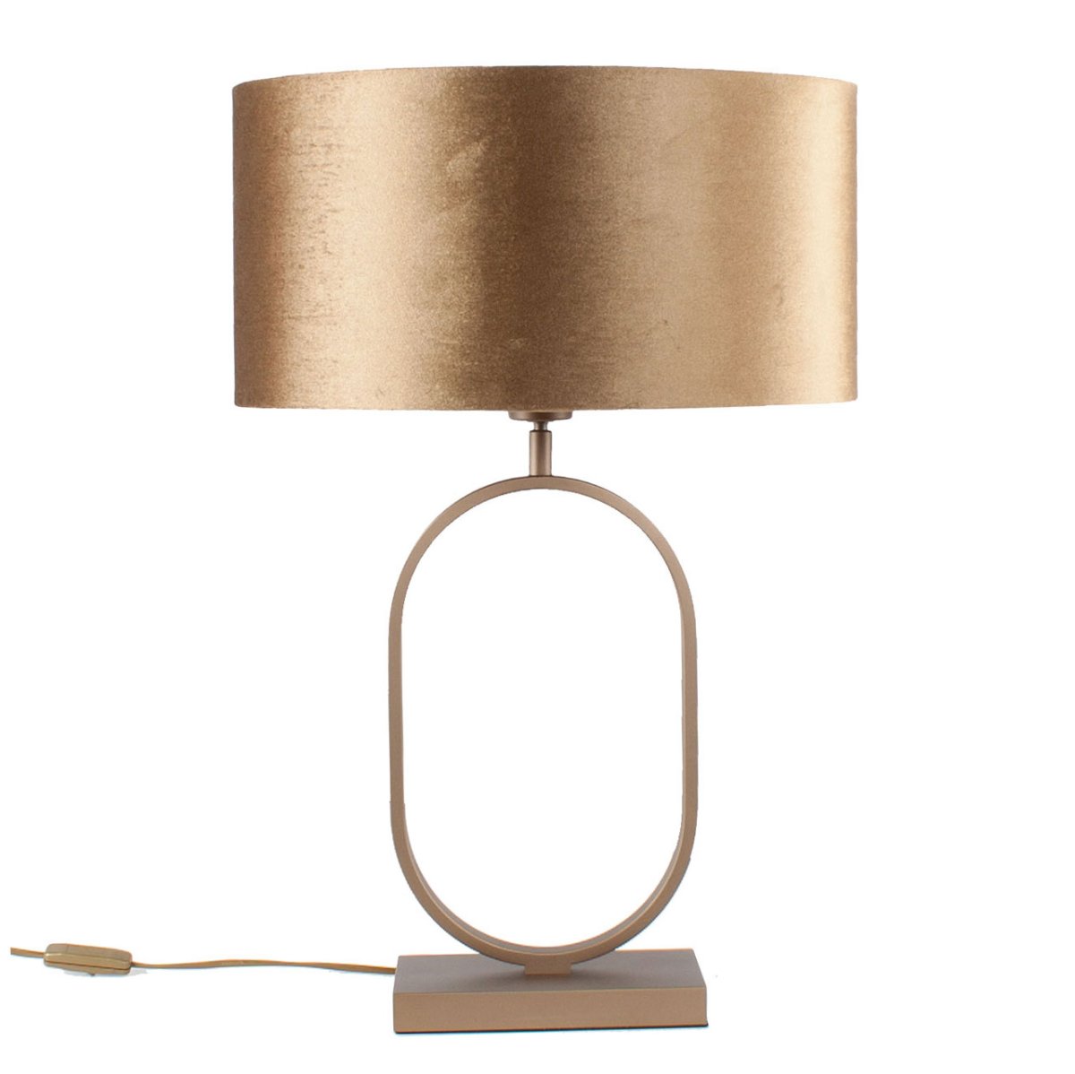 Bronzen tafellamp Verona met ovale velours kap – Coffee on gold 40 cm
