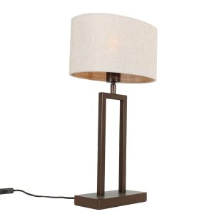 Bruine cacao kleurige tafellamp Monza | Ovale linnen kap – Zand kleur 35 cm