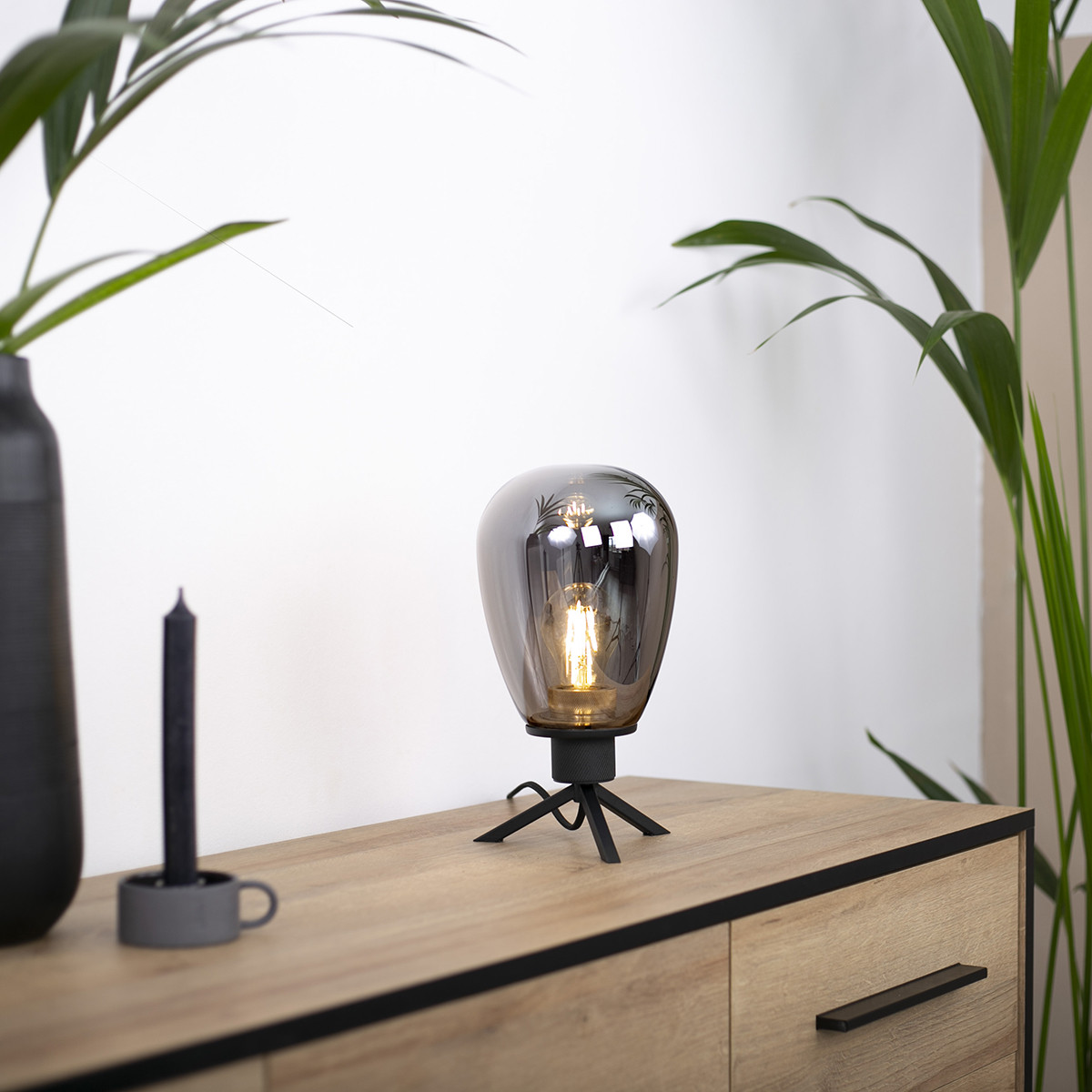 Glazen tafellamp reflexion glas smoke - Afbeelding 6