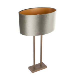 Grote bronzen tafellamp Monza met ovale olijfgroene kap 40 cm