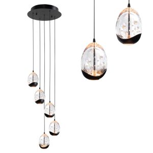 Hanglamp | Clear Egg | 30 cm, 9,5 cm | 5 lichts | modern | transparant zwart