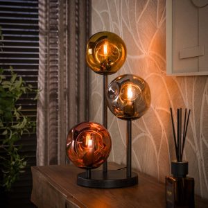 Hotel chique tafellamp Stellar 3 lichts met goud, koper en chroom glas