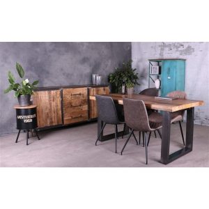 Eetkamertafel Industrial Mangohout +stalen u-poot.
