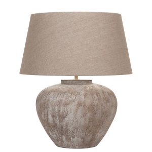 Keramiek tafellamp ‘Maxi Tom’ zand / beige met kap linnen naturel