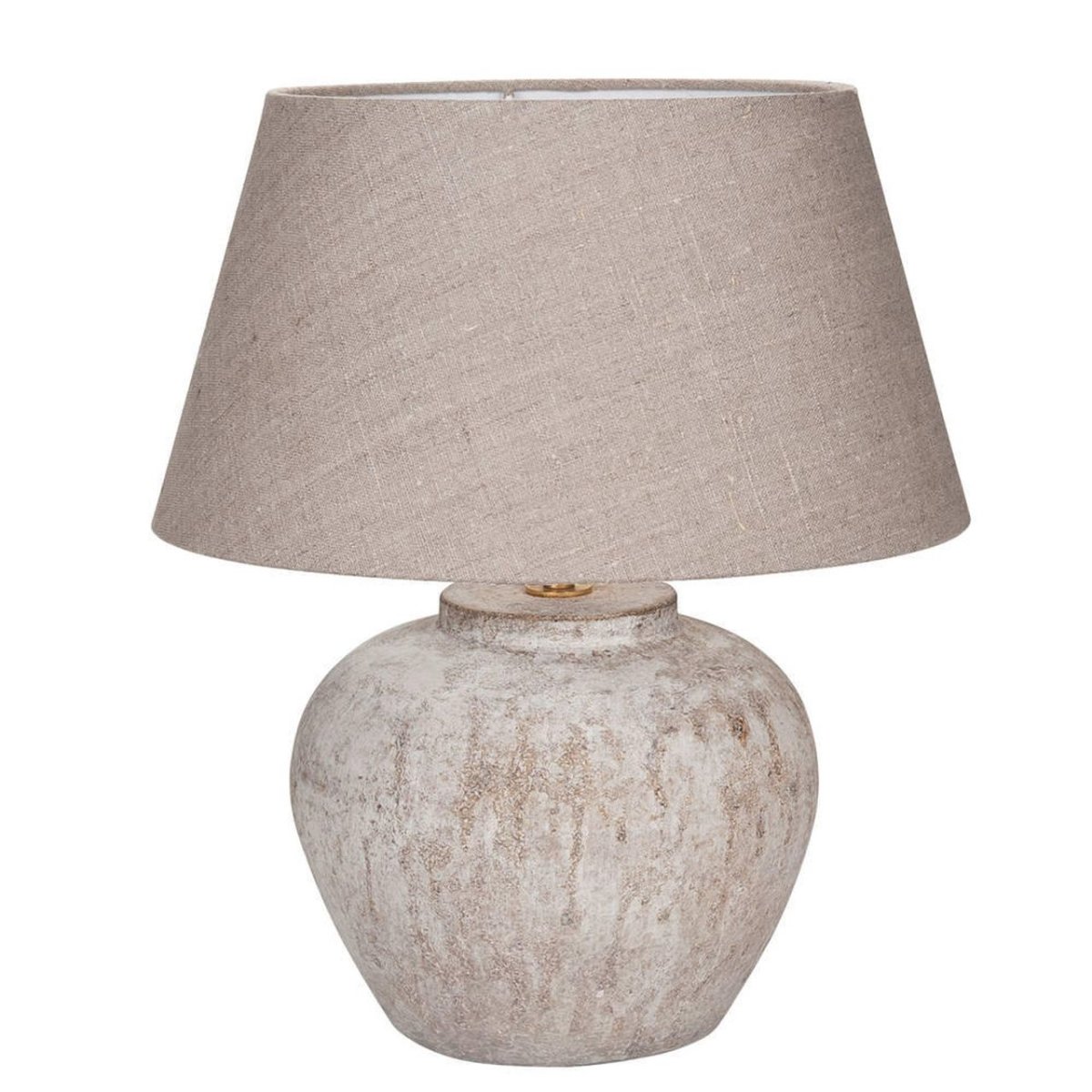 Keramiek tafellamp ‘Mini Tom’ zand beige met kap linnen naturel