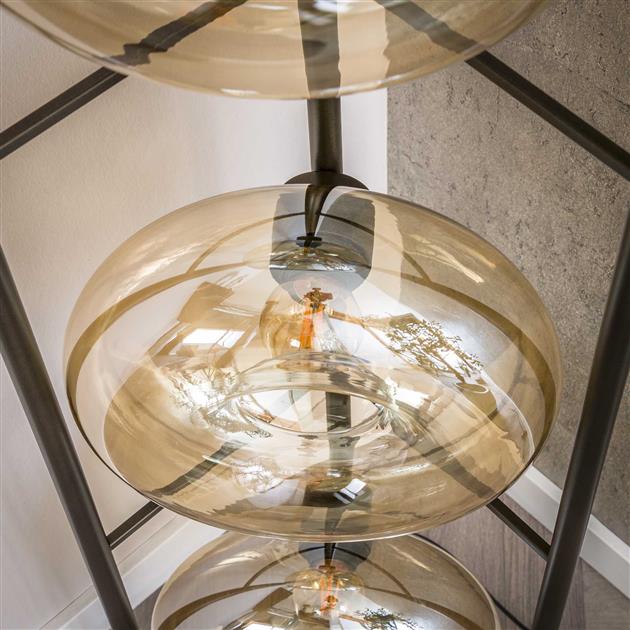 Landelijke brons | bruine vloerlamp 4 lichts Soll met amber glas - Afbeelding 5