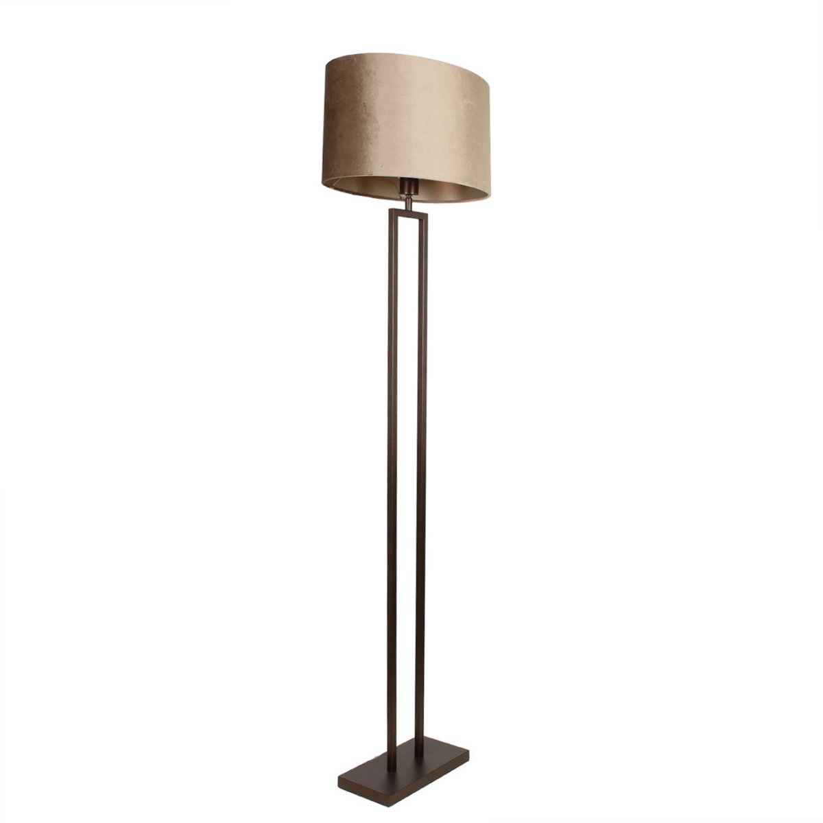 Landelijke cacao vloerlamp Monza | Luxe ovale velvet kap – Taupe on Taupe 45 cm - Afbeelding 2