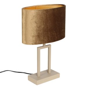 Landelijke tafellamp Monza zand / beige met ovale kap | coffee on gold