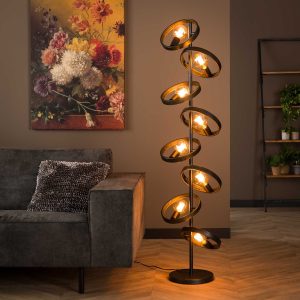 Landelijke vloerlamp Hover | 8 lichts | zwart | metaal | 162 cm