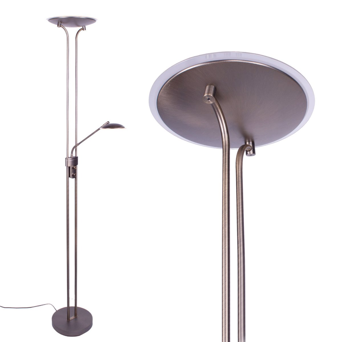 Minimalistische bronzen led vloerlamp met verstelbaar lees gedeelte - Afbeelding 2