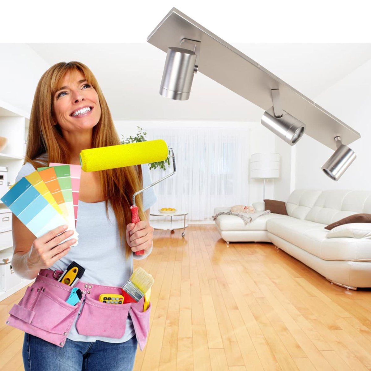 Plafondlamp | Halospots mat staal | 3 lichts | GU10 | modern | geborsteld staal - Afbeelding 3
