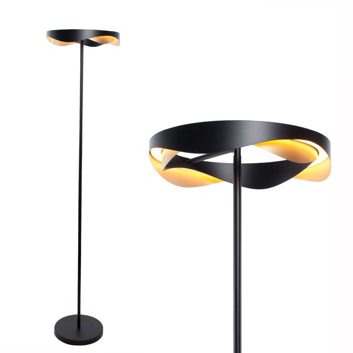 Moderne vloerlamp Ascoli rond | diameter 36 cm | 153 cm hoog | zwart-goud | 25W LED | met snoerdimmer - Afbeelding 2