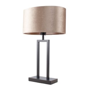 Moderne zwarte tafellamp | luxe ovale taupe kap 35 cm
