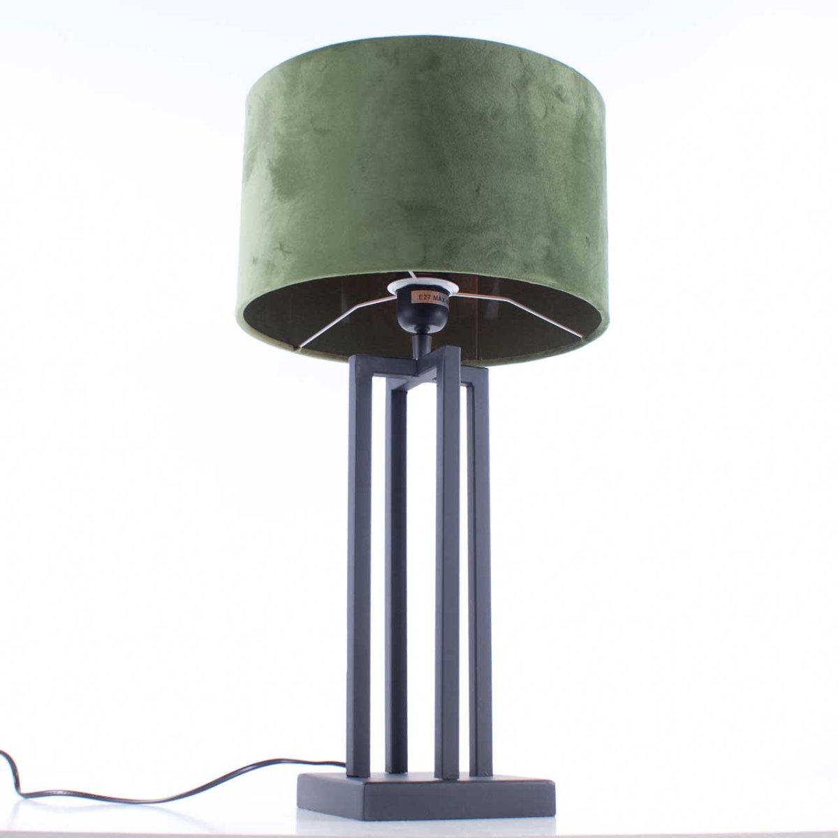 Moderne zwarte tafellamp | Velours kap groen Ø 30 cm - Afbeelding 8