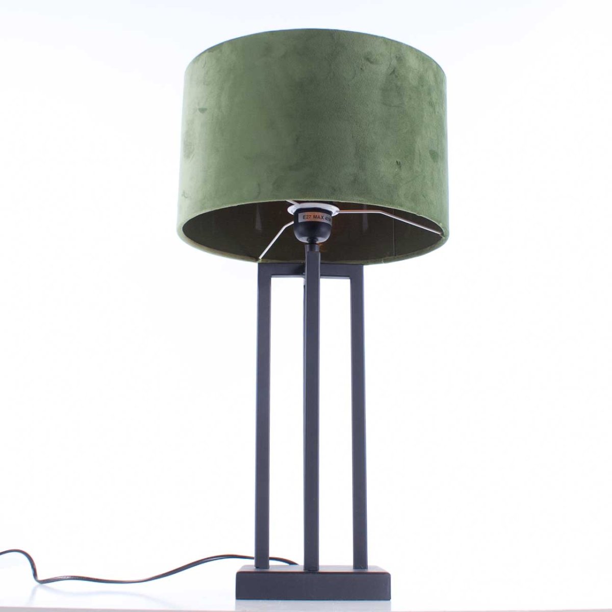 Moderne zwarte tafellamp | Velours kap groen Ø 30 cm - Afbeelding 5