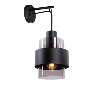Moderne zwarte wandlamp Chiasso met smoke / grijs glas