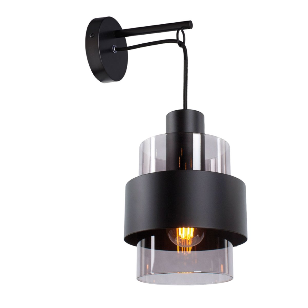 Moderne zwarte wandlamp Chiasso met smoke / grijs glas - Afbeelding 2