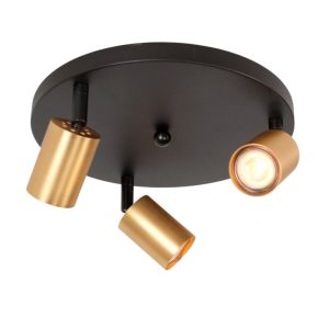 Ronde plafondspot 3 lichts GU10 | zwart – goud | messing