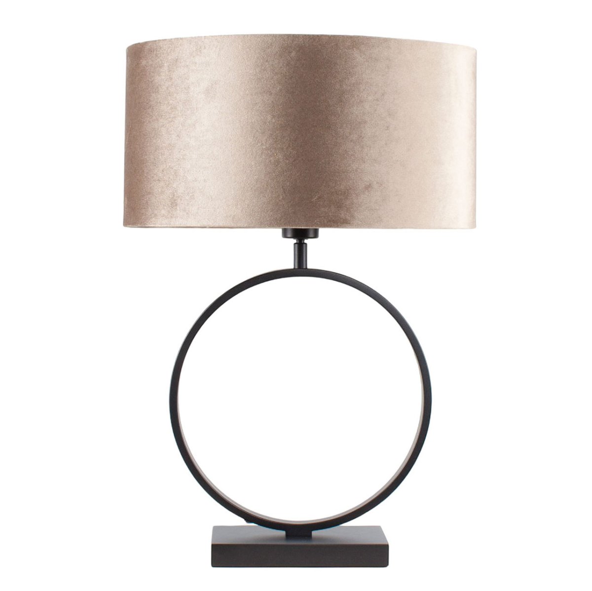 Ronde tafellamp zwart Sienna | Ovale velours kap – Taupe on taupe 40 cm - Afbeelding 2