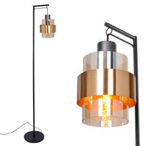 Staande lamp Chiasso zwart / goud met amber glas