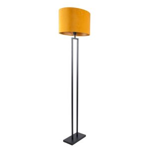 Staande lamp zwart met ovale velvet kap – Oker / goud 45 cm