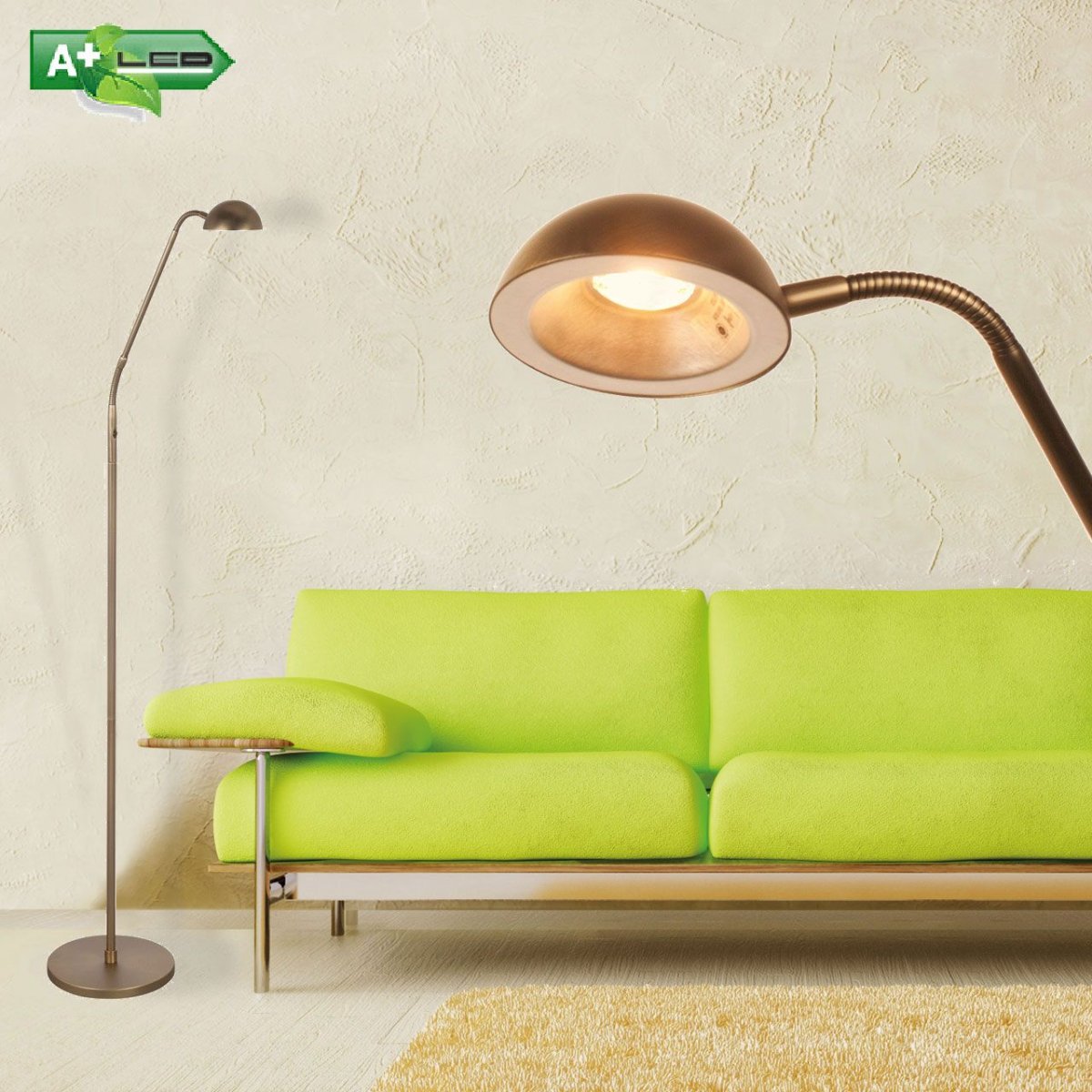 Staande leeslamp led brons met dimmer - Afbeelding 3