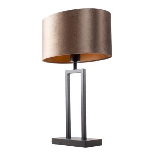 Stijlvolle zwarte tafellamp met luxe ovale kap – Modern design in aardetinten